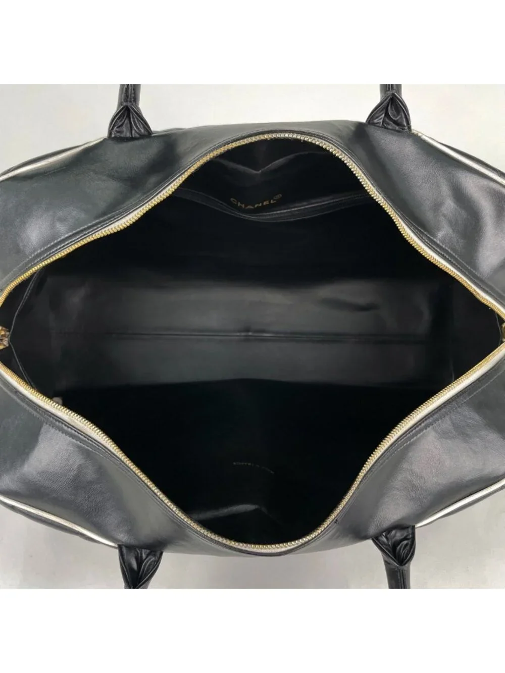 Chanel Boston Bag Quilted Leather Black White